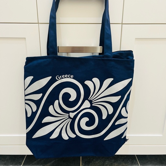 Greece Navy Blue Tote with Zipper - Picture 1 of 5